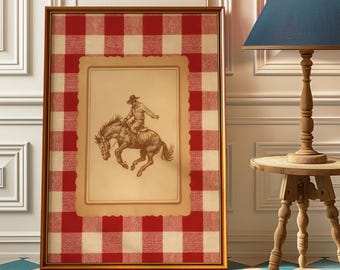 Vintage Western Cowboy Poster - Rustic Rodeo Wall Art With Stripes - Bronco Rider Poster for Farmhouse or Man Cave Decor - Cowboy Gift Idea