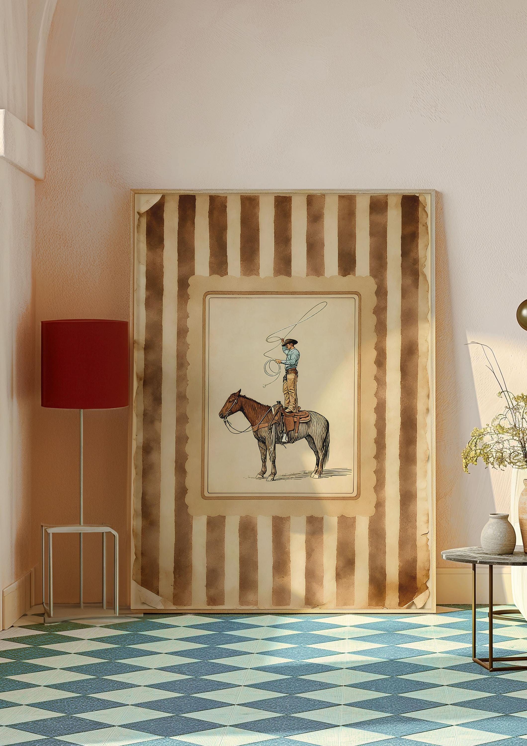 Vintage Western Cowboy Poster, Rustic Lasso Wall Art With Stripes ...