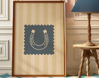 Vintage Western Horseshoe Wall Art Print – Retro Rustic Mid Century Modern Poster Decor