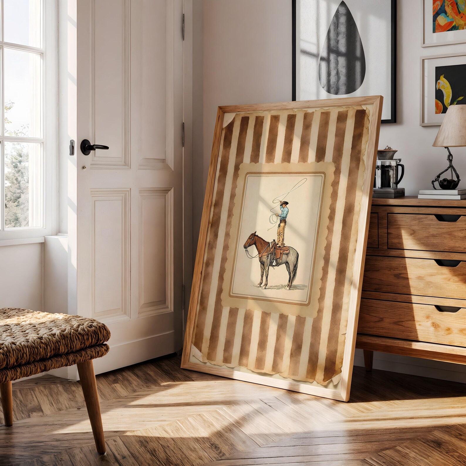 Vintage Western Cowboy Poster, Rustic Lasso Wall Art With Stripes ...