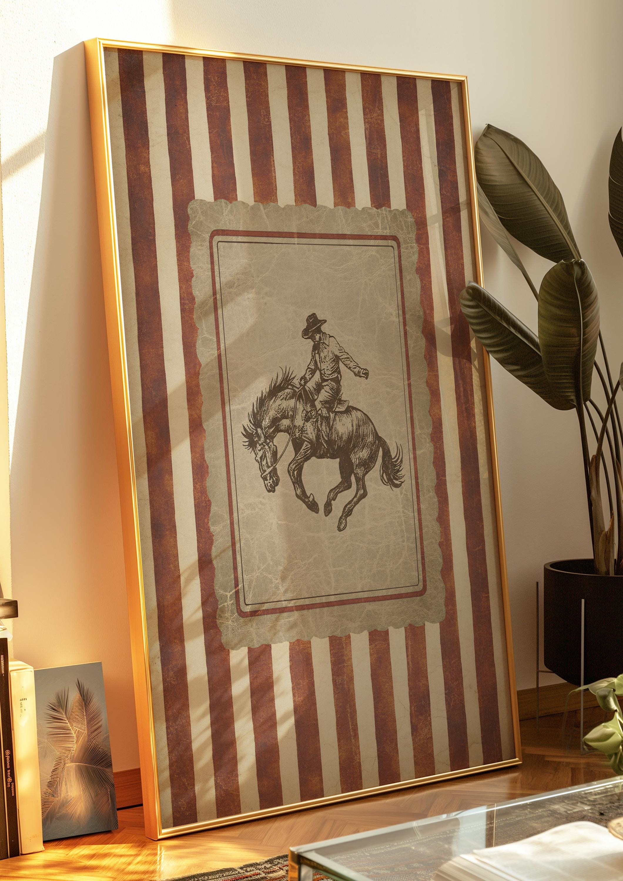 Vintage Western Cowboy Poster - Rustic Rodeo Wall Art With Stripes ...