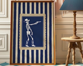 Vintage Cowboy Skeleton Art Print: Retro Western Decor