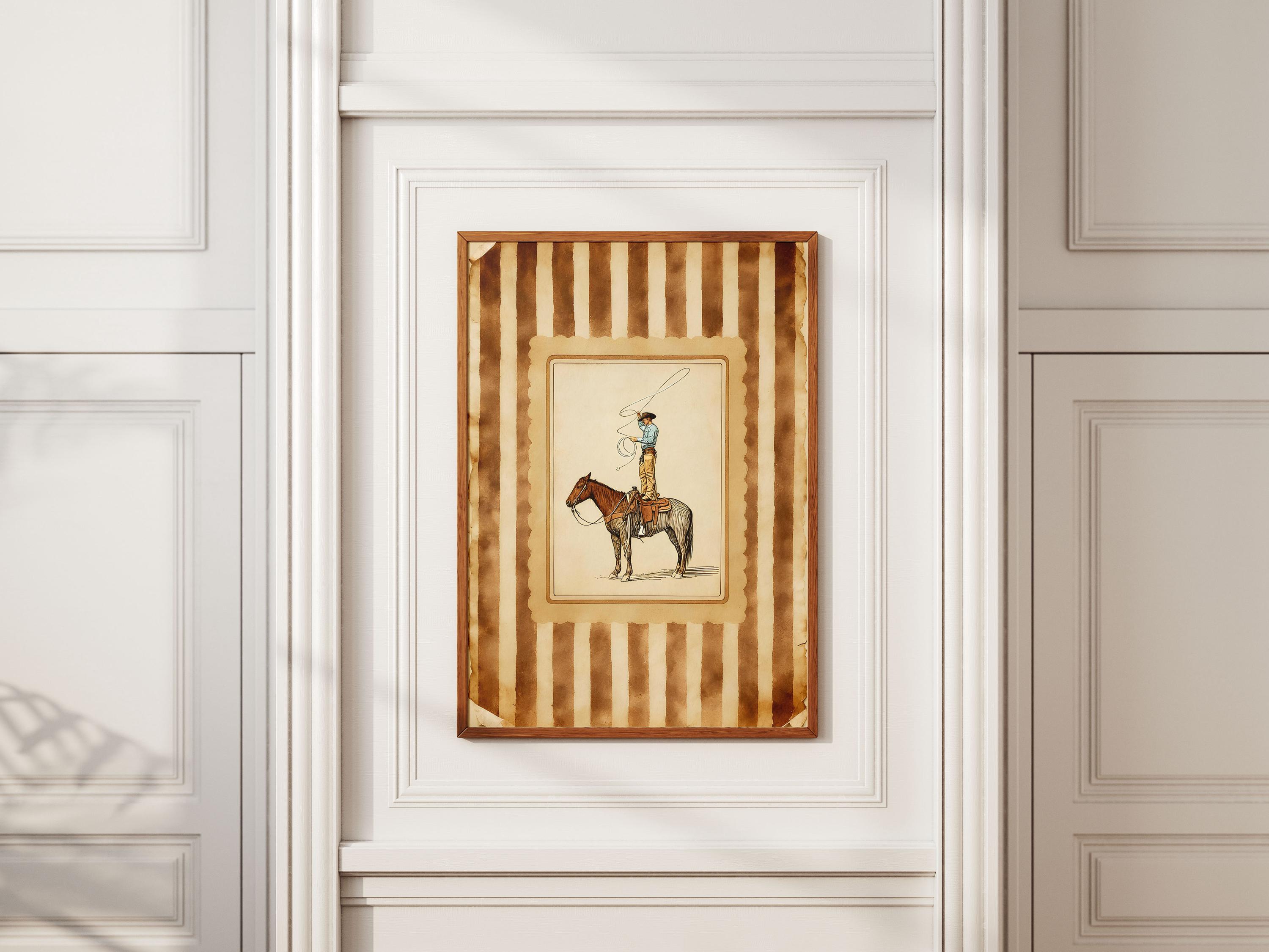 Vintage Western Cowboy Poster, Rustic Lasso Wall Art With Stripes ...