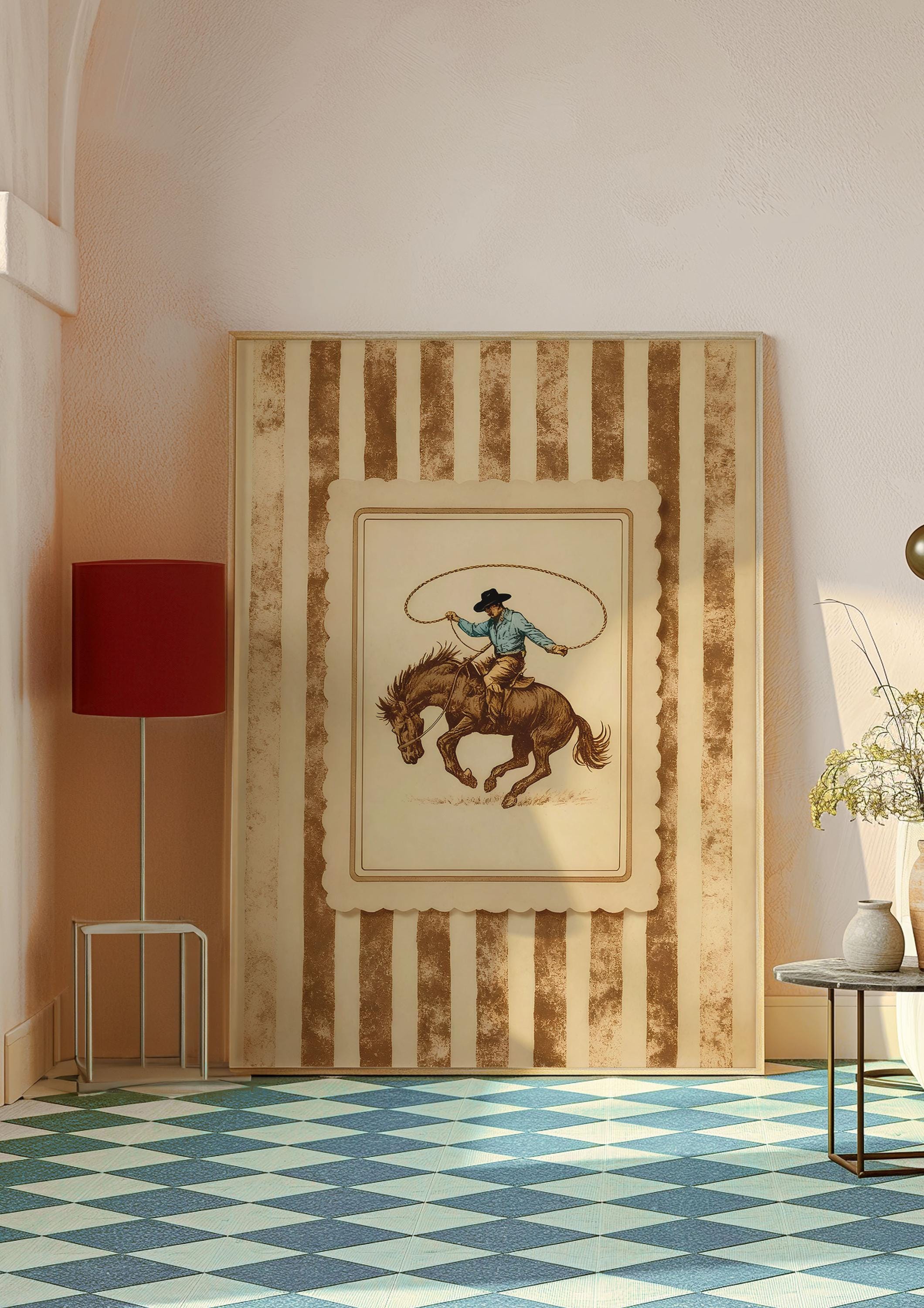 Vintage Western Cowboy Poster - Rustic Rodeo Wall Art With Stripes ...