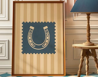 Vintage Horseshoe Wall Art Print – Retro Western Poster Decor – Rustic Mid Century Modern Home Wall Art – Lucky Cowboy Country Style Gift
