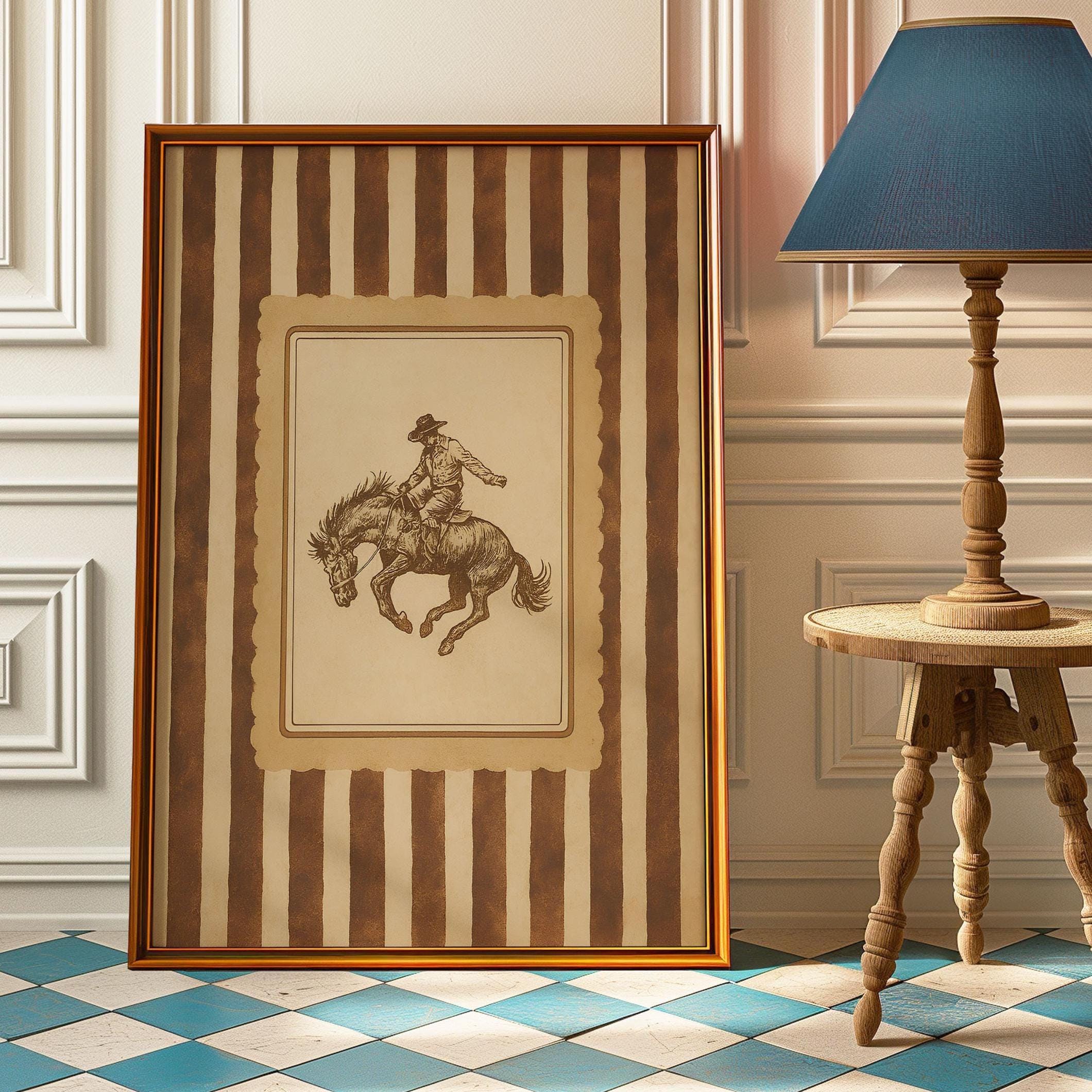 Vintage Western Cowboy Poster - Rustic Rodeo Wall Art With Stripes ...