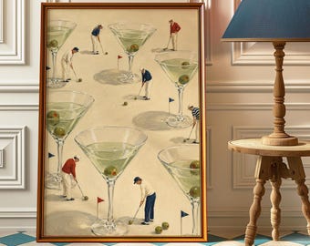 Martini Golf Poster, Golf Wall Art, Vintage Cocktail Print, Funny Country Club Bar Decor