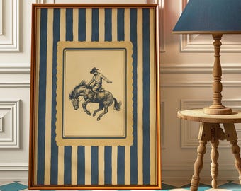 Poster vintage da cowboy western - Decorazione murale rustica da rodeo con strisce - Poster da cavaliere di cavalli selvaggi per arredamento in stile rustico o per la "tana dell'uomo" - Idea regalo da cowboy