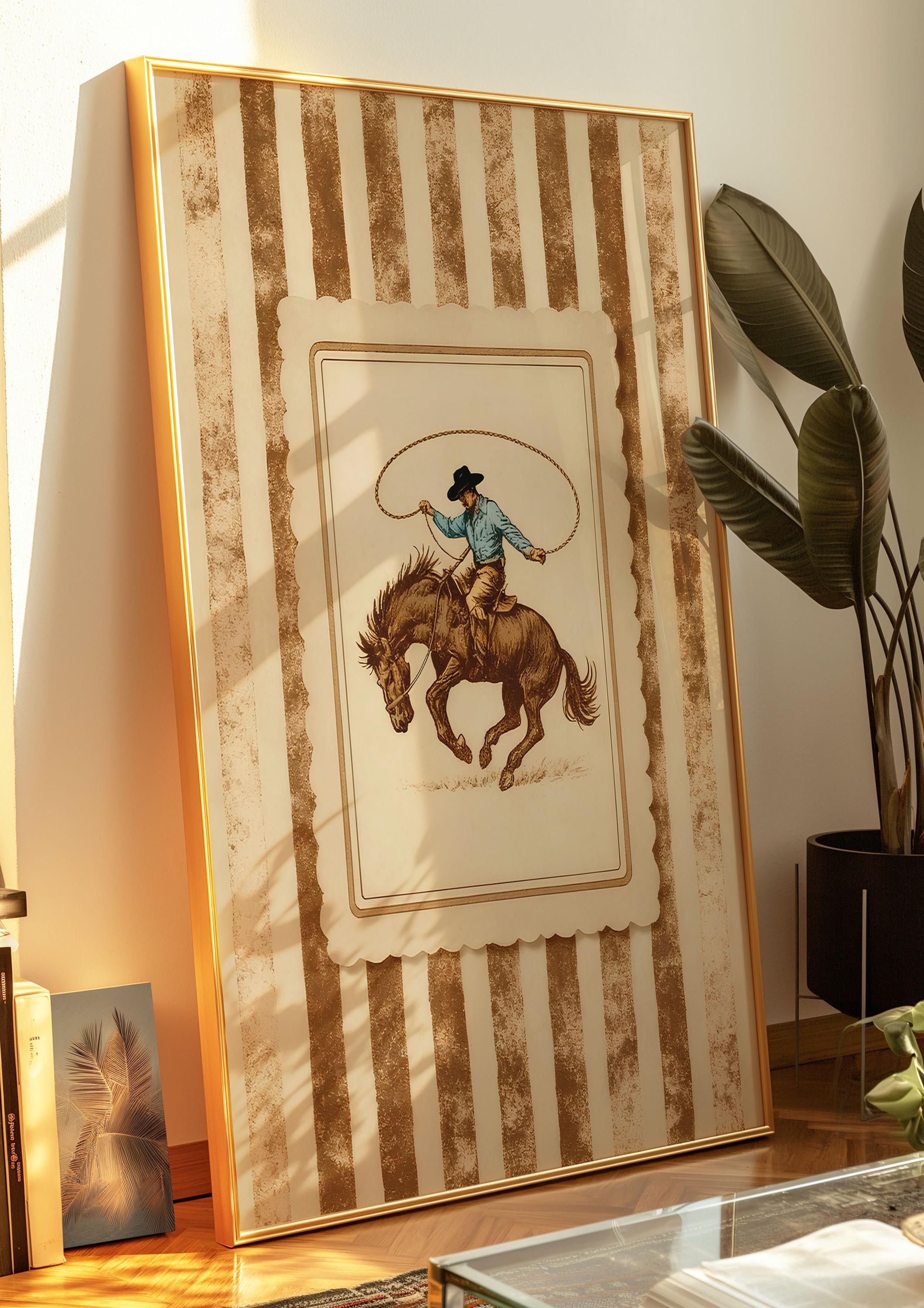 Vintage Western Cowboy Poster - Rustic Rodeo Wall Art With Stripes ...