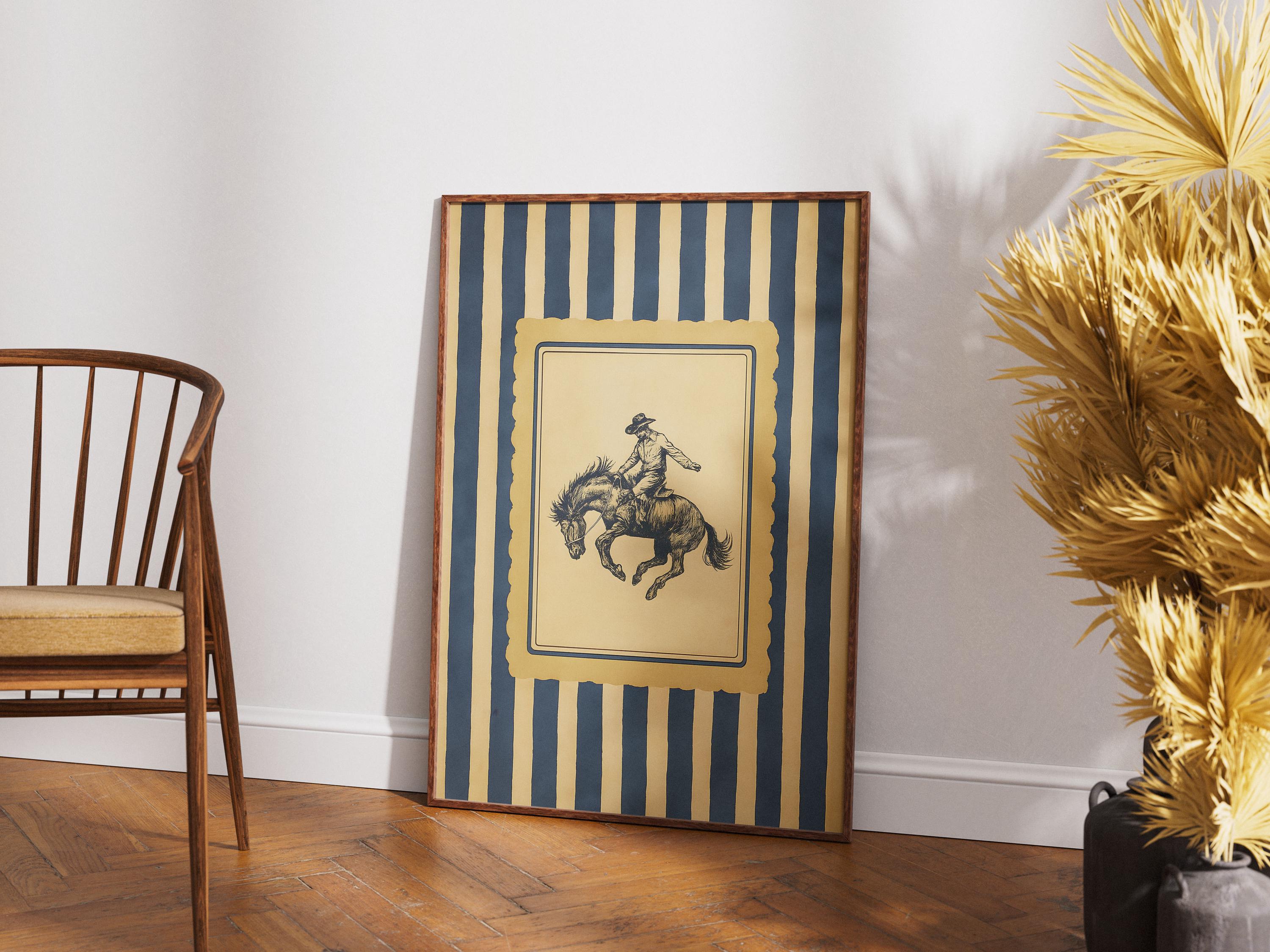 Vintage Western Cowboy Poster - Rustic Rodeo Wall Art With Stripes ...
