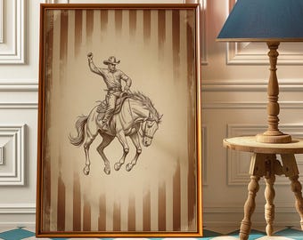 Vintage Cowboy Rodeo Wall Art Print – Rustic Western Poster for Home Decor, Retro Country Nursery, or Gift for Cowboy Lovers