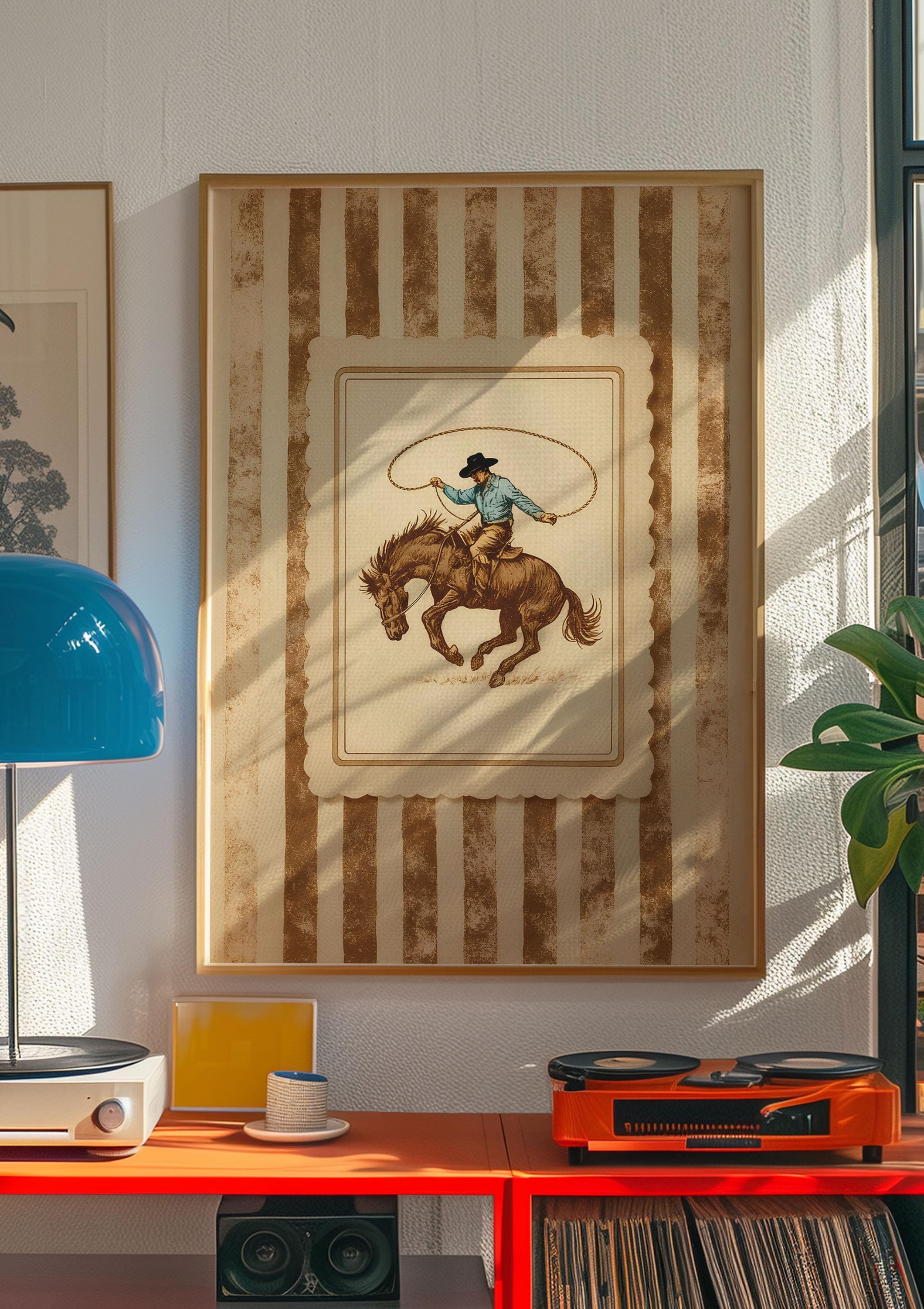 Vintage Western Cowboy Poster - Rustic Rodeo Wall Art With Stripes ...