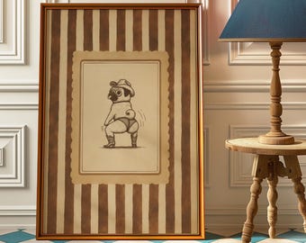 Twerking Cowboy Pug Art Print – Funny Vintage Dog Wall Decor, Western Poster for Dog Lovers, Quirky Country Home Gift