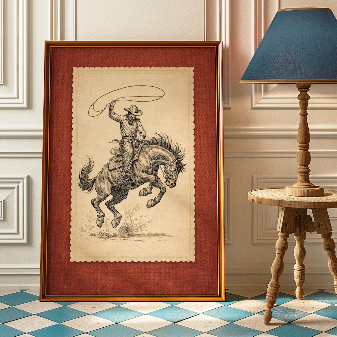 Western Rodeo Posrer Vintage Western Cowboy Poster - Rustic Rodeo Wall Art With Stripes ...