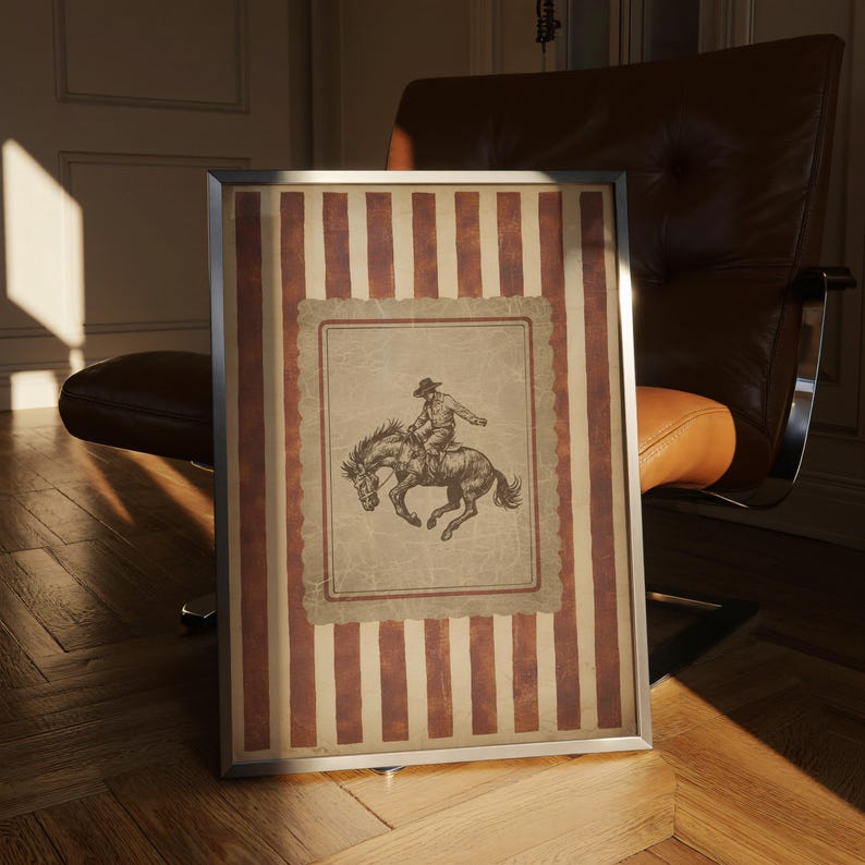 Vintage Western Cowboy Poster - Rustic Rodeo Wall Art With Stripes ...