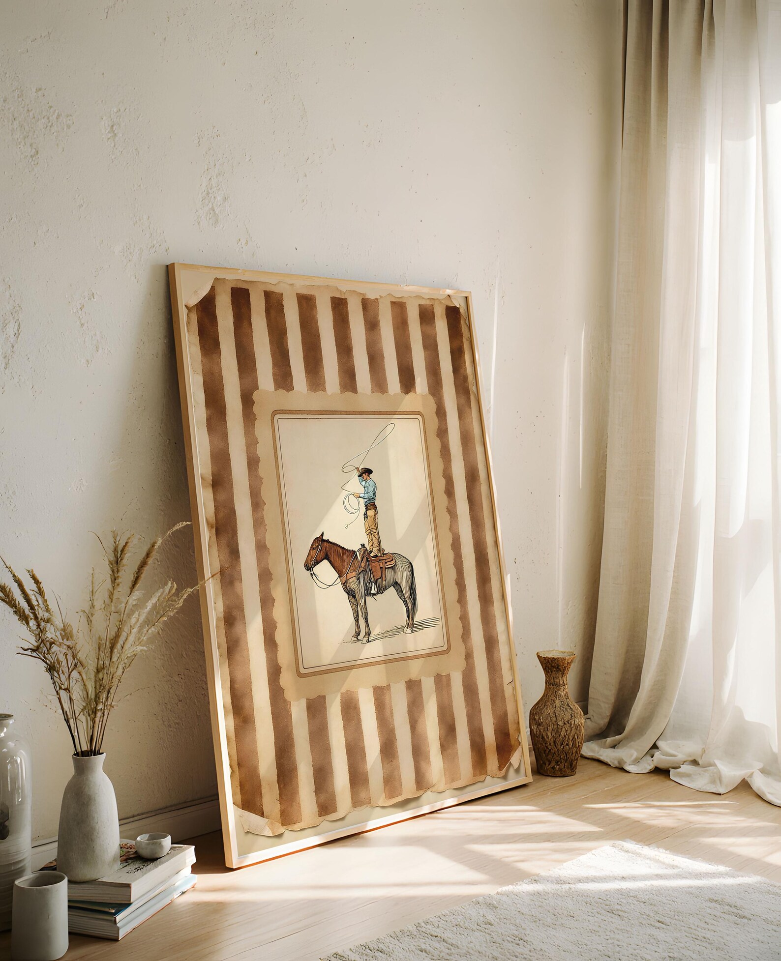 Vintage Western Cowboy Poster, Rustic Lasso Wall Art With Stripes ...