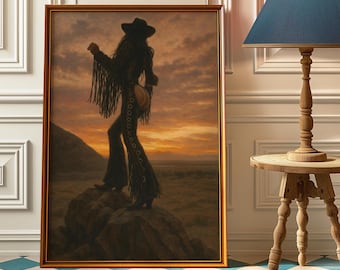 Impression d'art rétro cow-girl sensuelle - poster gothique occidental du désert, décoration murale sexy cow-girl occidentale vintage, art esthétique cow-boy badass