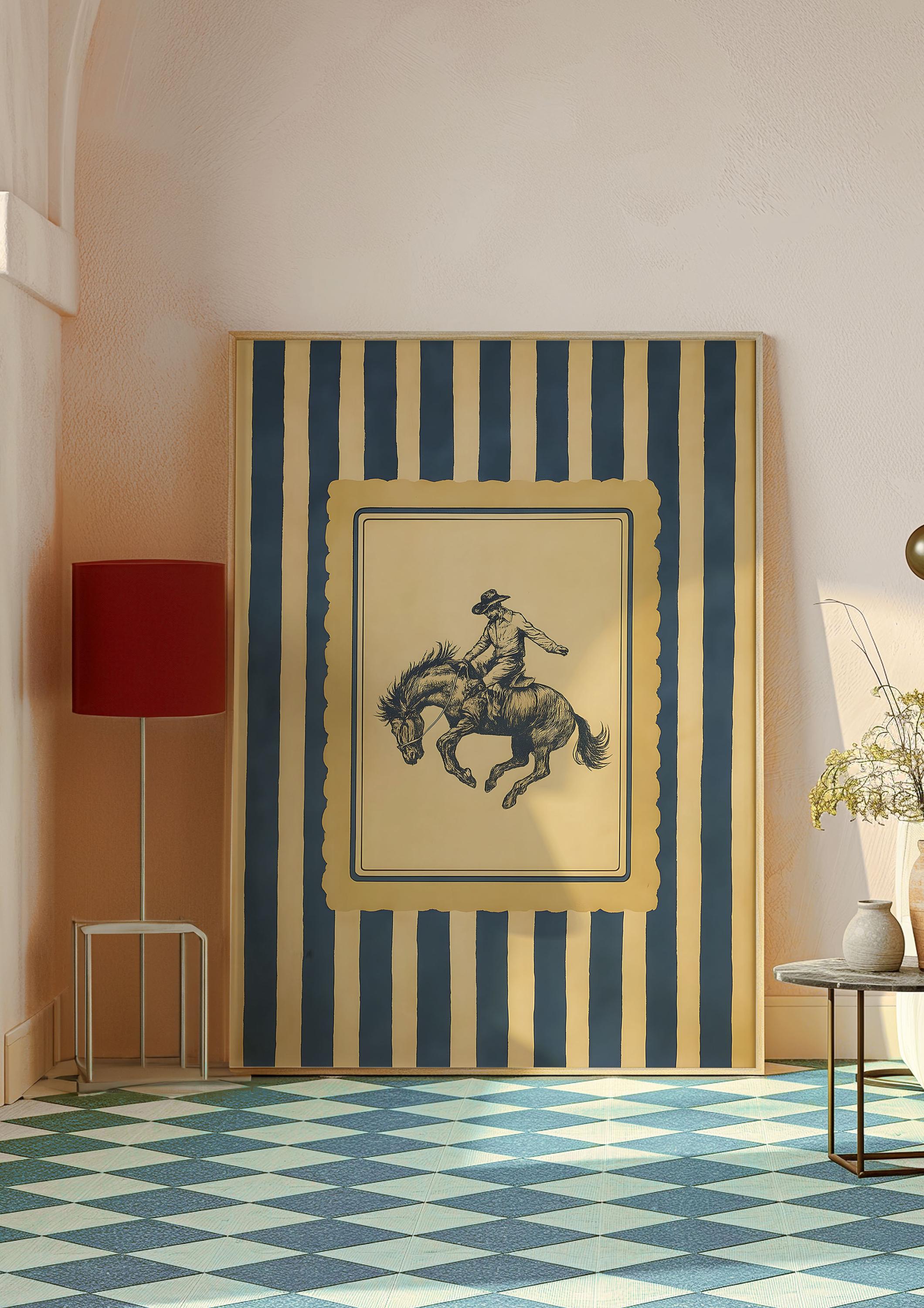 Vintage Western Cowboy Poster - Rustic Rodeo Wall Art With Stripes ...