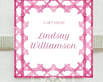 Printable Gift Tag Template  | Pink Watercolor Enclosure Card Template | Grandmillennial, Preppy Printable Stationery