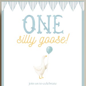 Goose 1st Birthday Invitation | Watercolor Storybook (Digital Download) image 1