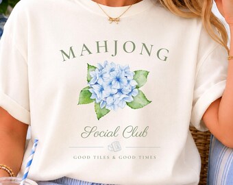 Mahjong Social Club T-Shirt | Watercolor Hydrangea Mahjong Tee