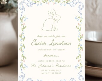 Easter Luncheon Invitation Template, Spring Egg Hunt Invite, Easter Egg Hunt Editable Canva Template