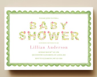Baby in Bloom Invite, Spring Baby Invite, Floral Baby Shower Invitation, Girl Baby Sprinkle Invite Template