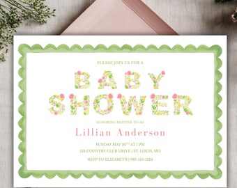 Baby in Bloom Invite, Spring Baby Invite, Floral Baby Shower Invitation, Girl Baby Sprinkle Invite Template