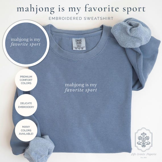 Embroidered Mahjong Sweatshirt, Comfort Colors Sweatshirt Mahjong Apparel Gift, Mahj Girls Game Night Accessories