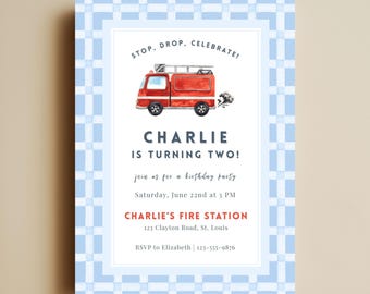 Firetruck Birthday Invitation | Firefighter Birthday Party Invite | 1st 2nd Birthday Boy Theme | Fireman Party Invitation Template