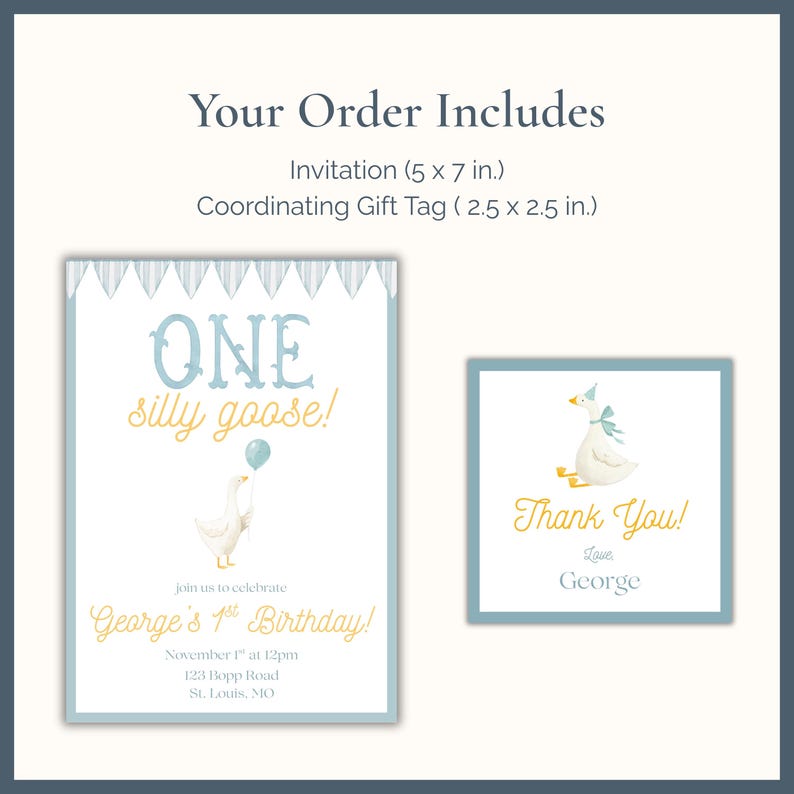 Goose 1st Birthday Invitation | Watercolor Storybook (Digital Download) image 4