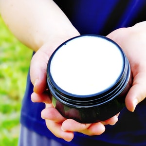 Whipped Body Butter made with organic shea and cocoa butters Vegan Body Butter Miron Glass Jar image 4