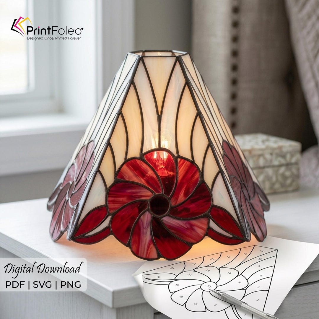 Hexagon Stained Glass Lamp Pattern SVG, Tiffany Style Vintage