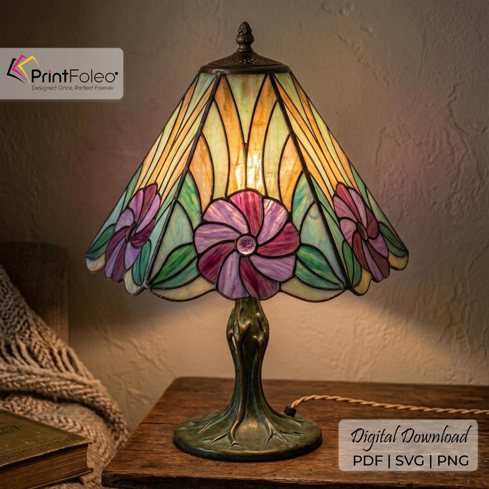 Hexagon Stained Glass Lamp Pattern SVG, Tiffany Style Vintage