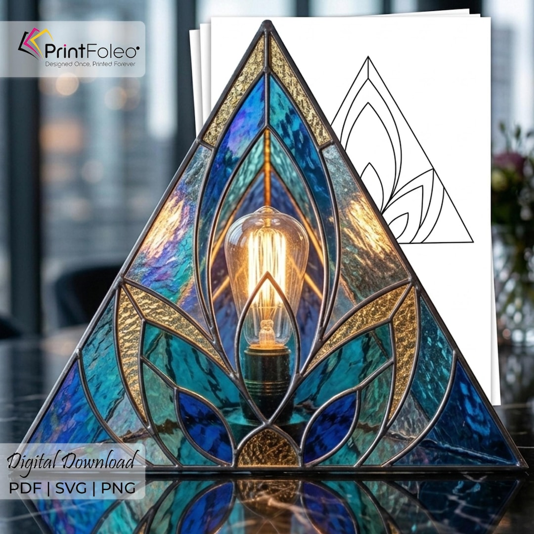Stained Glass Table Lamp Pattern Pyramid DIY Project Digital Template ...
