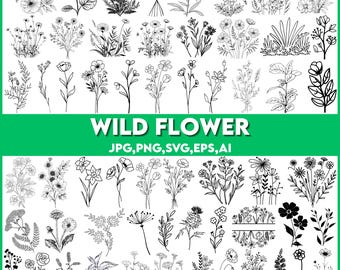 Wildflower SVG Bundle, Minimalist Floral Bouquet (Digital Files)