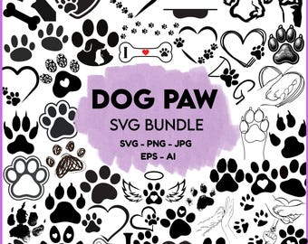 Paw Print SVG Bundle: Heart, Dog, Cat, Animal Paws (Cut Files)