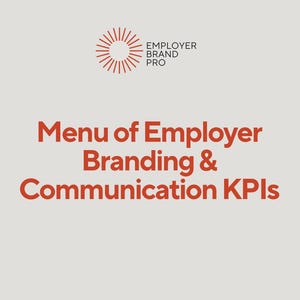 May include: A light gray background with the text "Menu of Employer Branding & Communication KPIs" in red. The Employer Brand Pro logo is in the upper left corner, featuring a sunburst design.