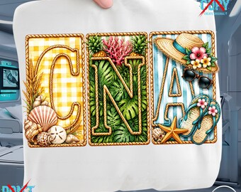 CNA Beach PNG | Summer Nurse Sublimation | Tropical Retro CNA Shirt Design