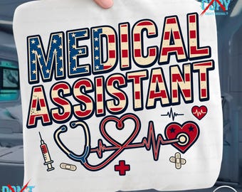 American Medical Assistant PNG, Distressed USA Flag CMA Graphic (Digital Download)