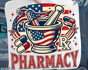Patriotic Pharmacy PNG, Vintage American Flag Rx Graphic (Digital Download)