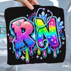 RN Graffiti Sublimation PNG | Registered Nurse Drip Art | Neon Krankenschwester Shirt Design