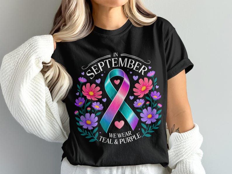 Teal & Purple Cancer Awareness Ribbon PNG: September Sublimation Design ...