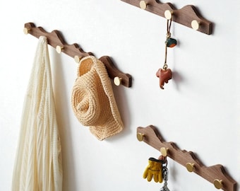 Walnut Wood Wall Hanger – Modern Coat Rack with Hooks