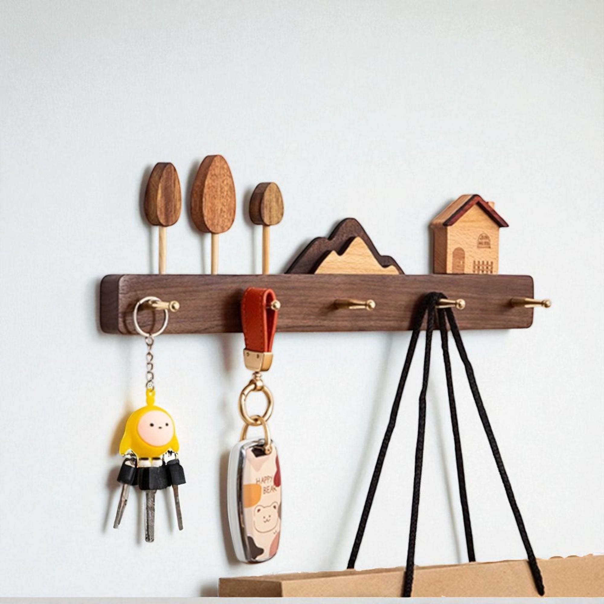Modern Wood Key Rack With Brass Hooks | Entryway Organizer - Etsy