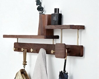 Solid Walnut Wood Coat Rack with Shelf – Entryway Organizer