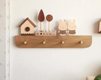 Kids Wooden Coat Rack Shelf, Entryway Organizer with Key Holder