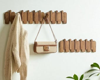 Solid Walnut Piano Key Coat Rack – Rustic Wall Mounted Hanger