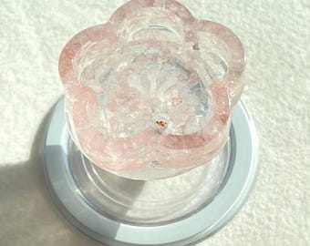 Handgemaakte roze hars bloem telefoongreep | Doorschijnende telefoonstandaard met bloemen