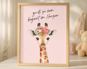 Poster children's room giraffe pink - printable wall art - digital poster - giraffe - loving wall decoration for the children's room